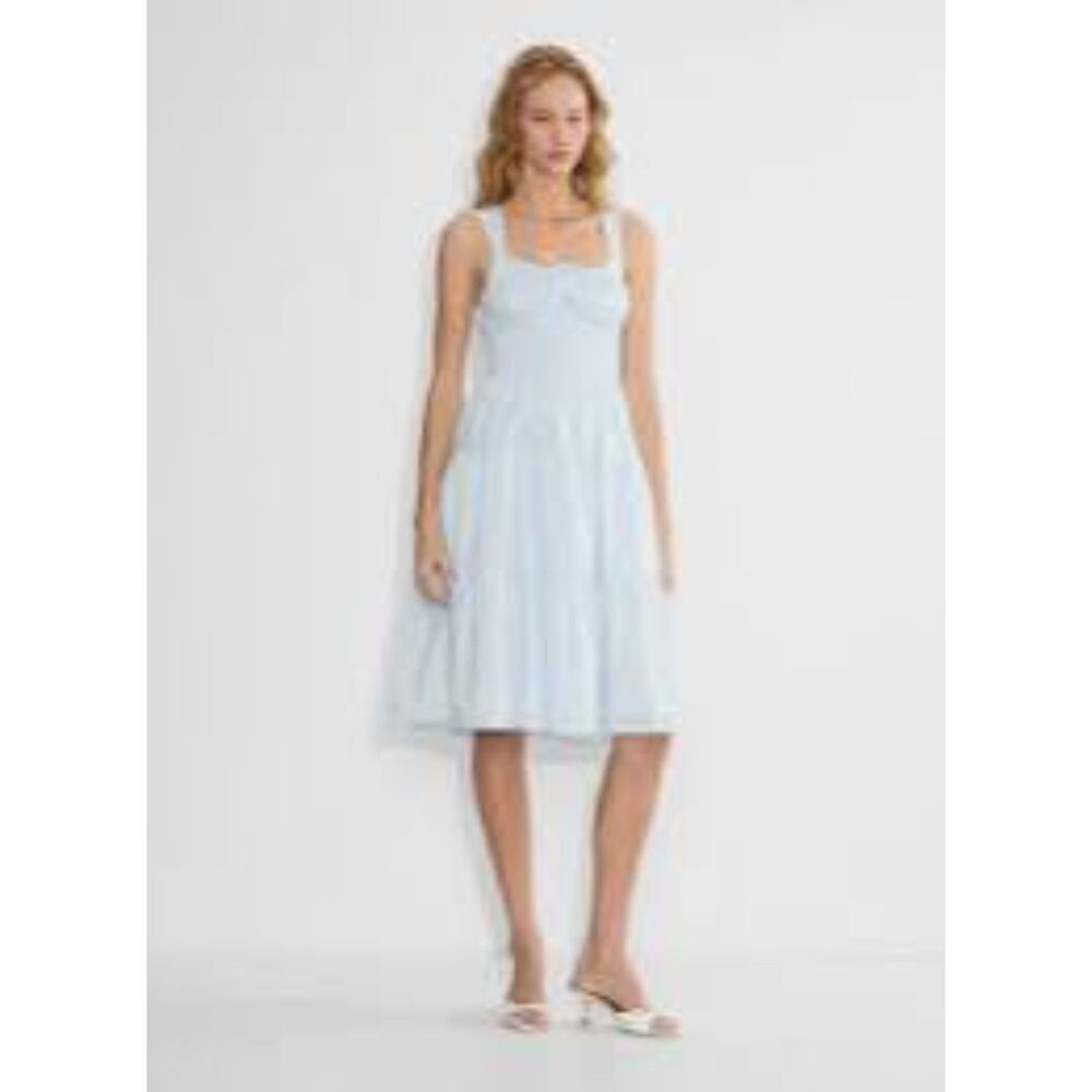 Sunday Best Aritzia Martine Poplin Midi Dress Blue White Stripe Smocked Sz M